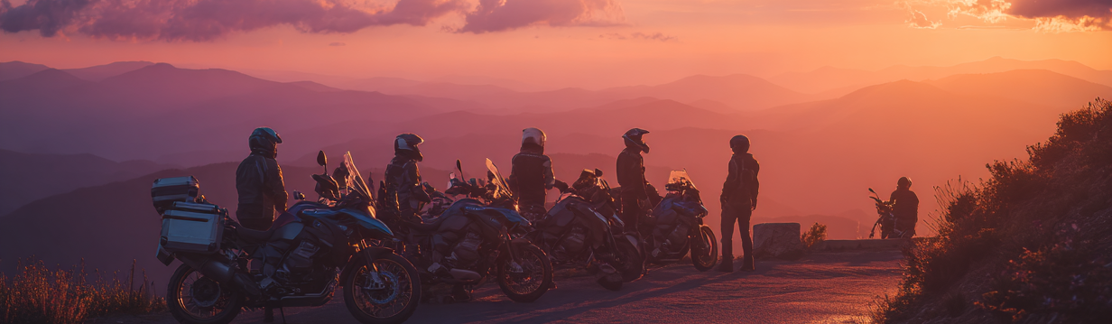 Groupe de motards à un point de vue pyrénéen